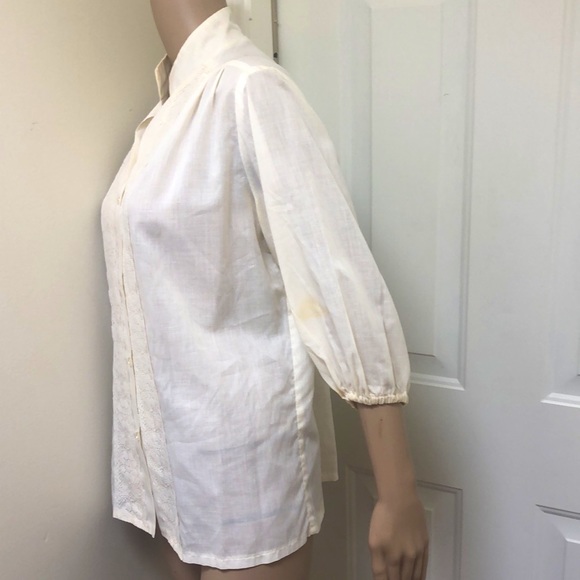 VTG 70s Carefree Fashions Cream Blouse Puff Sleeves Lace Boho Prairie Western - Picture 3 of 9